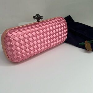 Bottega Veneta Pink Intrecciato Long Knot Clutch Bag Silk Snakeskin - Perfect